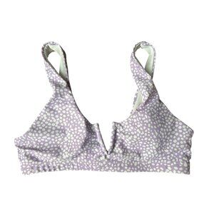 Lavender Polka Dot Bikini Top Plunge Neck XS